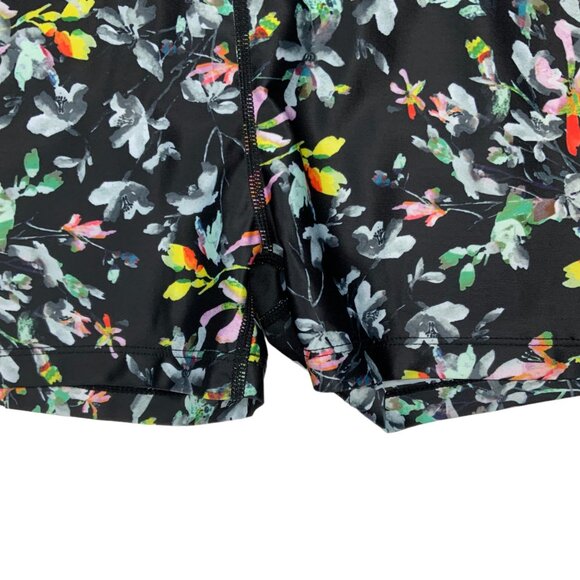 Urban Savage Floral Print Bike Shorts S Black Striped Logo Athleisure Athletic - Picture 9 of 12
